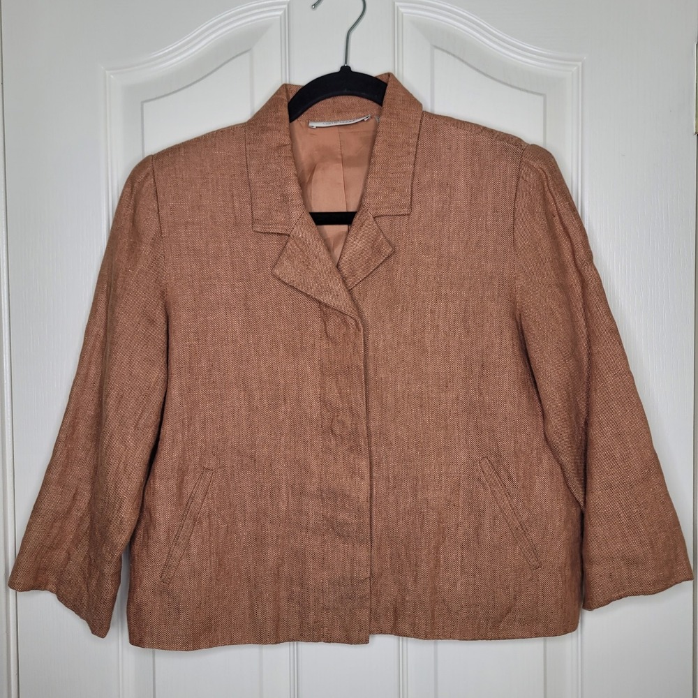 Cote Femme Brown Linen Blazer Jacket Casual Women's Size 4 Made In Italy